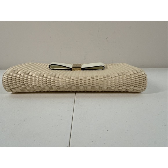 KATE SPADE Montford Park Straw Keira Bow Clutch Purse Cream Natural Leather Bag - Picture 11 of 11